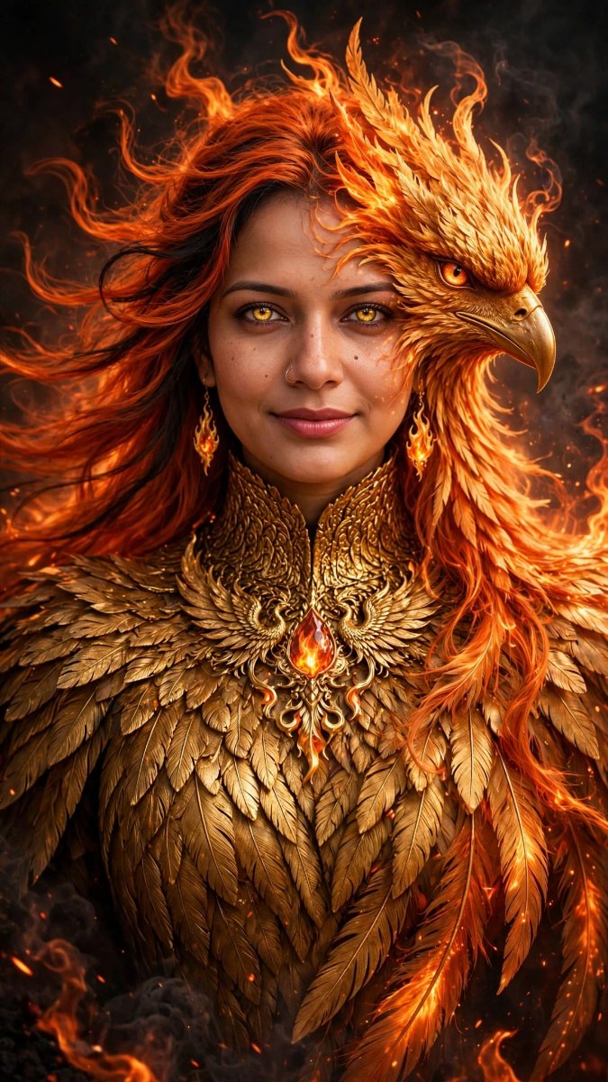 Fiery Phoenix Queen Fusion - Sanjanaa Arole AI Prompt Visual
