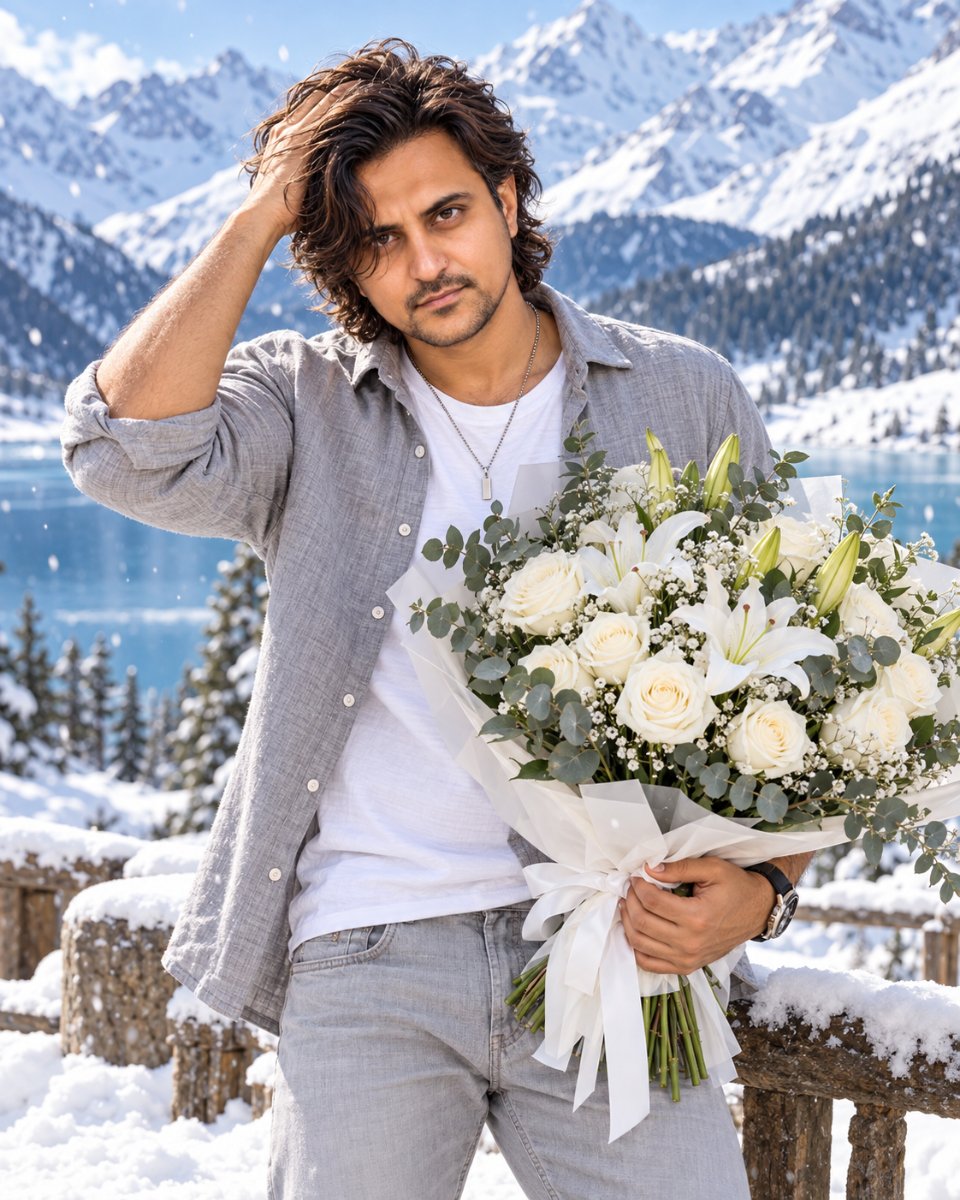 Snow Lake White Lily Rose Bouquet - Diinesh Patel AI Prompt Visual