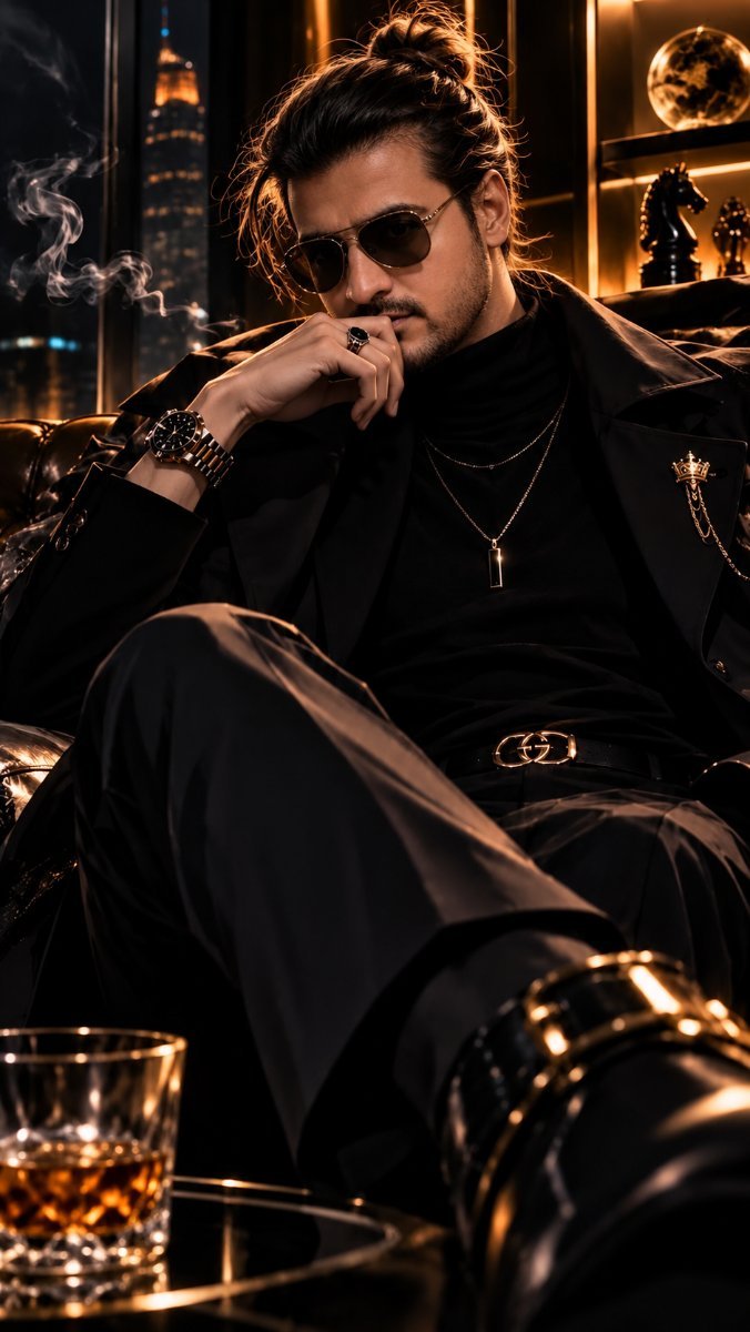 Mafia man dressing in all black suit Diinesh Patel AI Prompt Visual