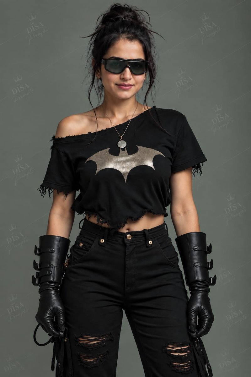 Batman Ripped Tee Biker Girl - Sanjanaa Arole AI Prompt Visual
