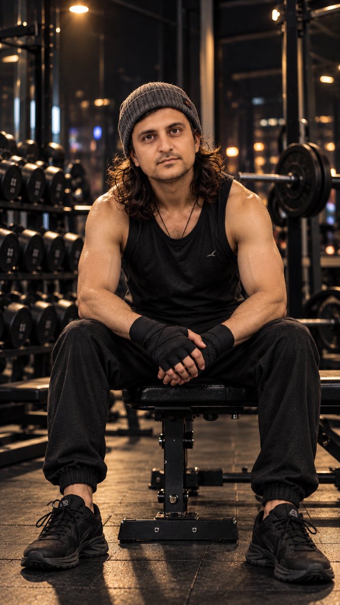 Gym Beanie Long Hair Fighter - Diinesh Patel AI Prompt Visual