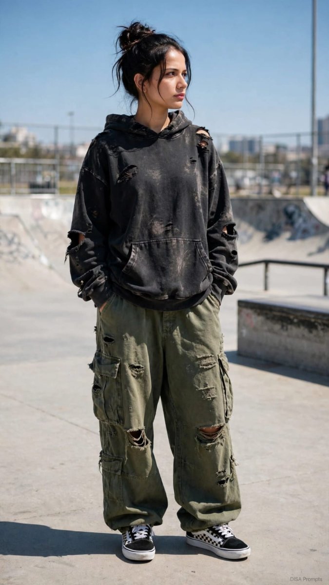 Distressed Grunge Skate Girl - Sanjanaa Arole AI Prompt Visual
