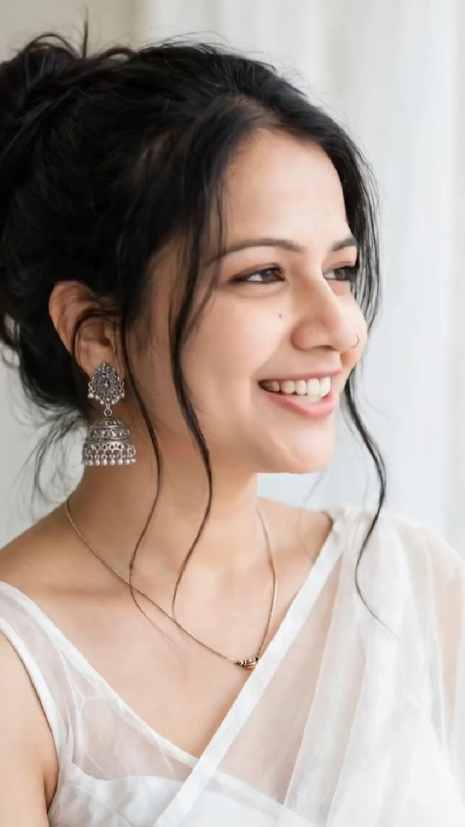 Soft close-up side profile portrait of a beautiful SANJANAA AROLE AI Prompt Visual