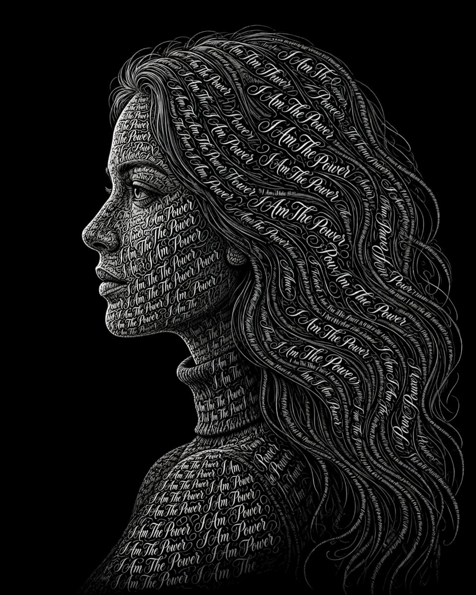 I Am The Power Typography Portrait - Sanjanaa Arole AI Prompt Visual