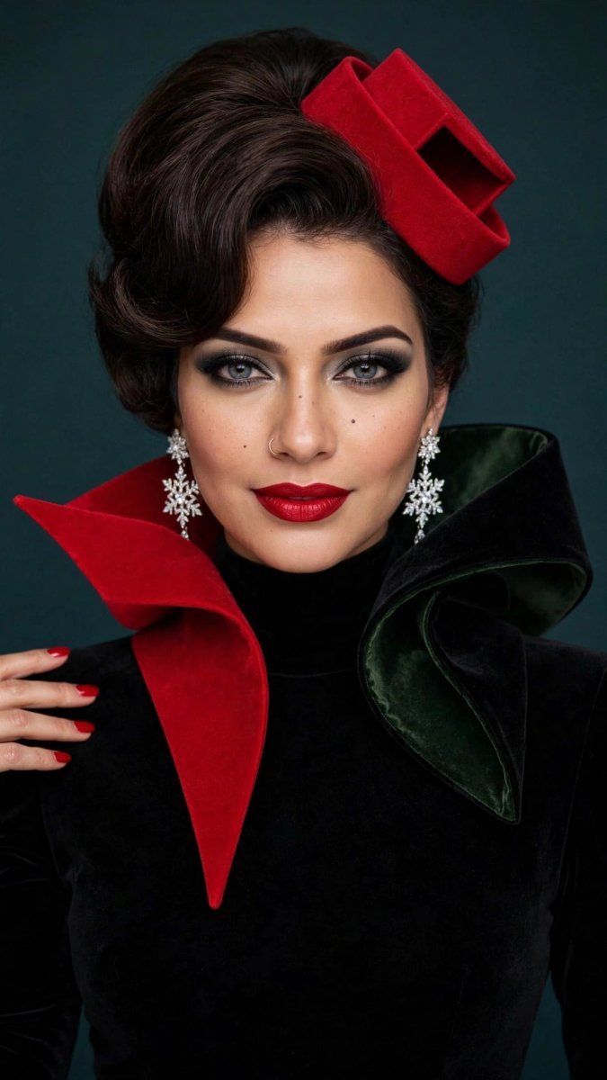 Christmas Red Black High Fashion Queen - Sanjanaa Arole AI Prompt Visual