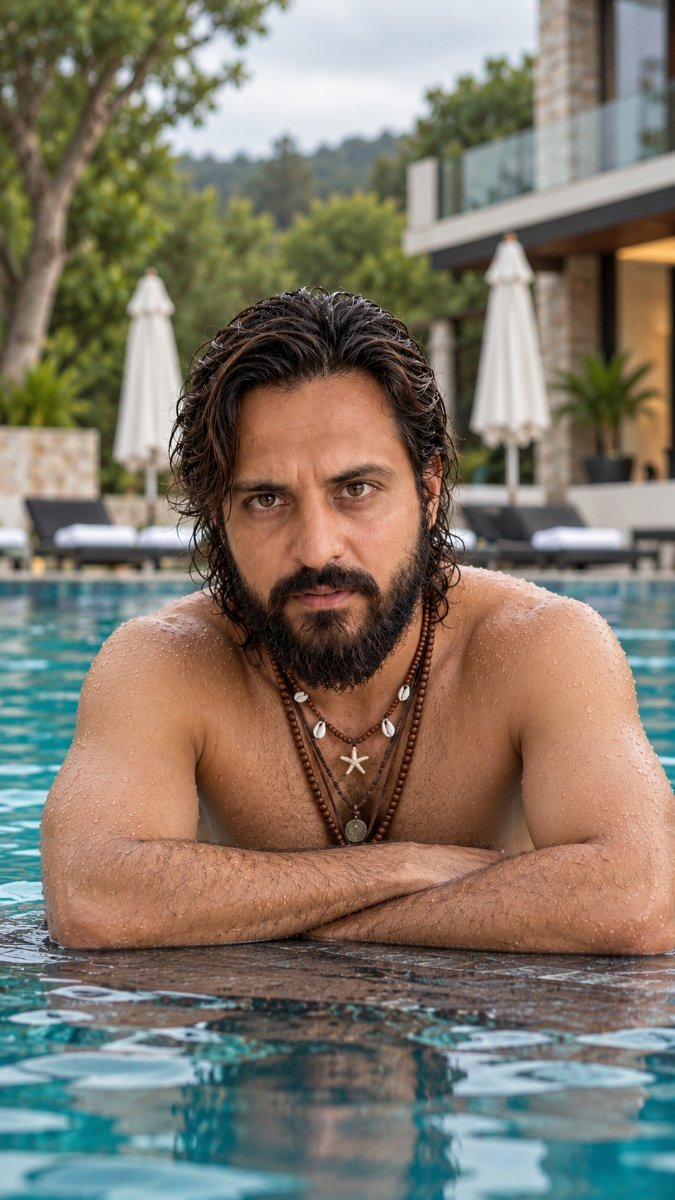 Man in swimming pool Diinesh Patel AI Prompt Visual