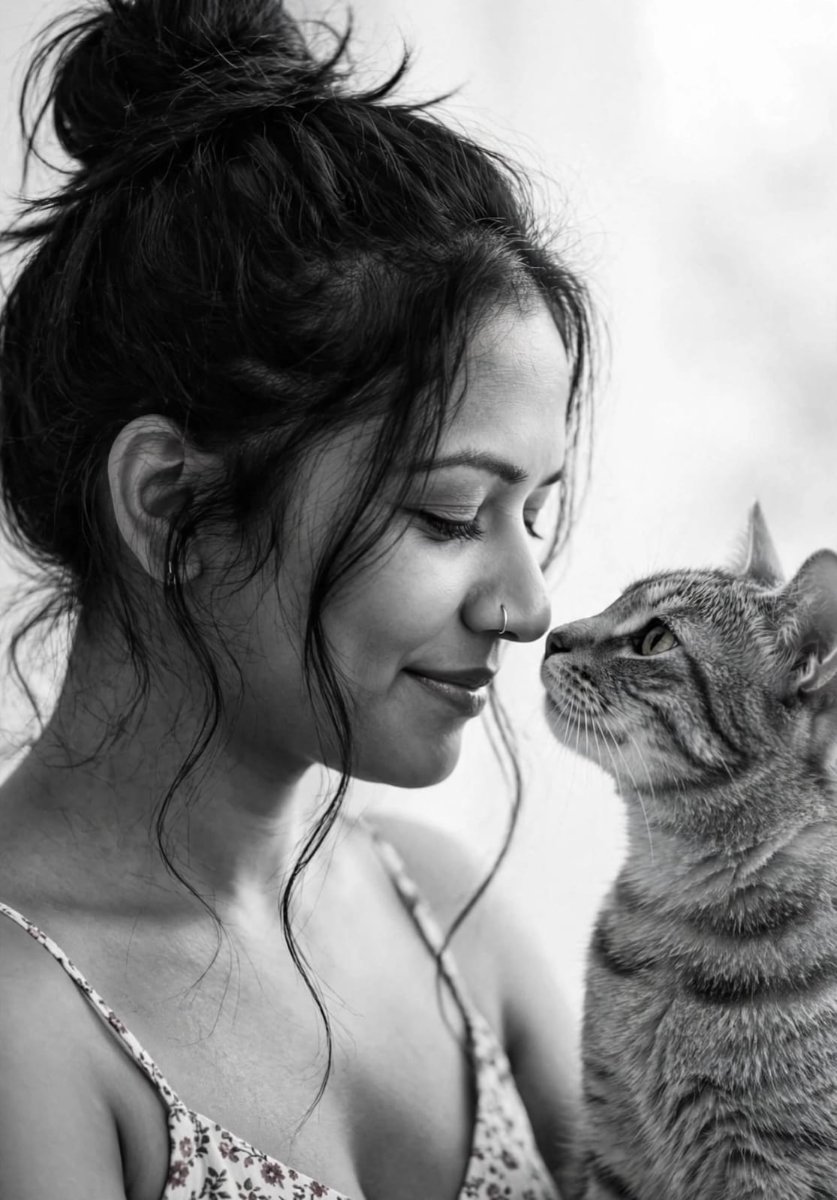 Intimate black and white close-up portrait of a beautiful SANJANAA AROLE AI Prompt Visual