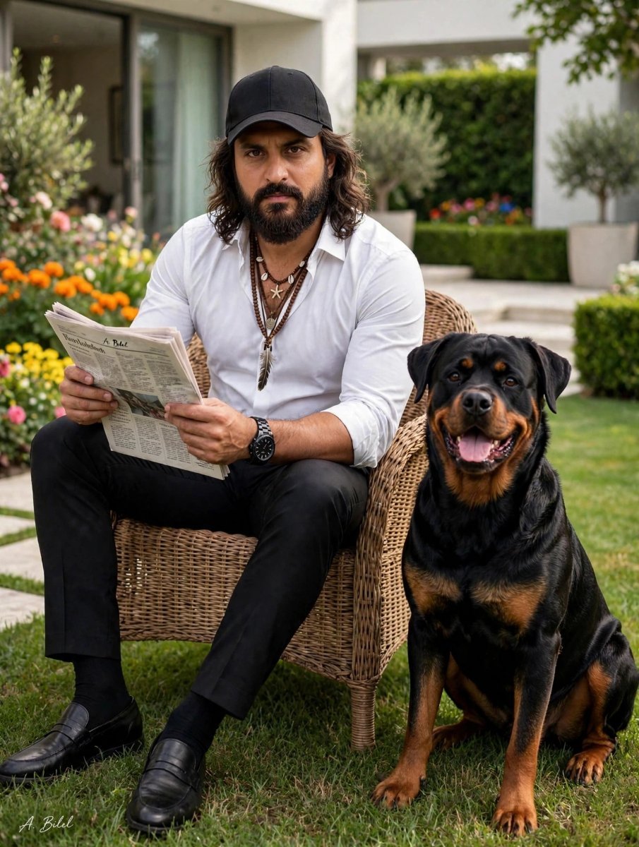 Gentleman sitting with his dog Diinesh Patel AI Prompt Visual