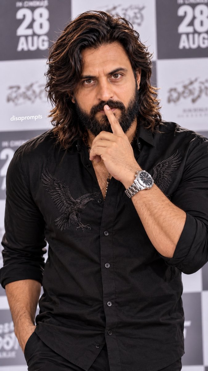 Black Eagle Shirt Beard Finger On Lips - 28 AUG  Diinesh Patel AI Prompt Visual