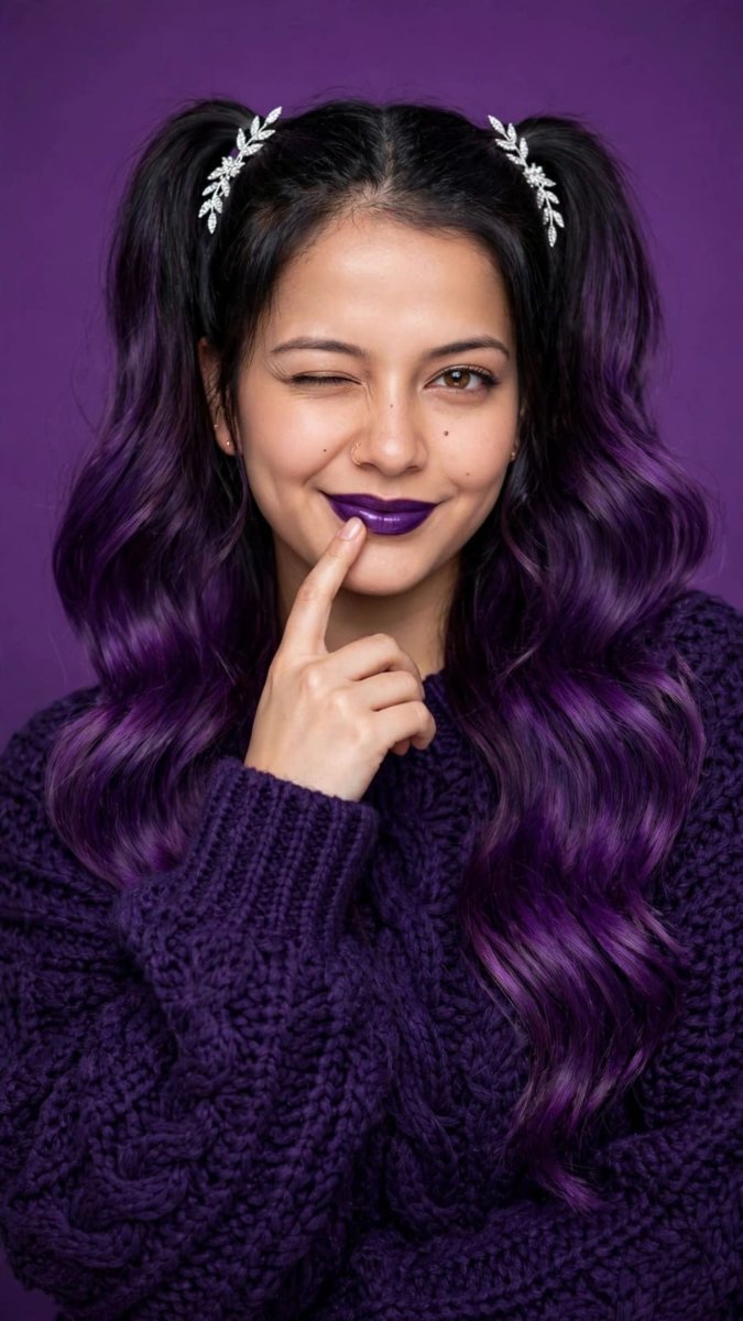 Purple Twin Pigtails Winky Girl - Sanjanaa Arole AI Prompt Visual