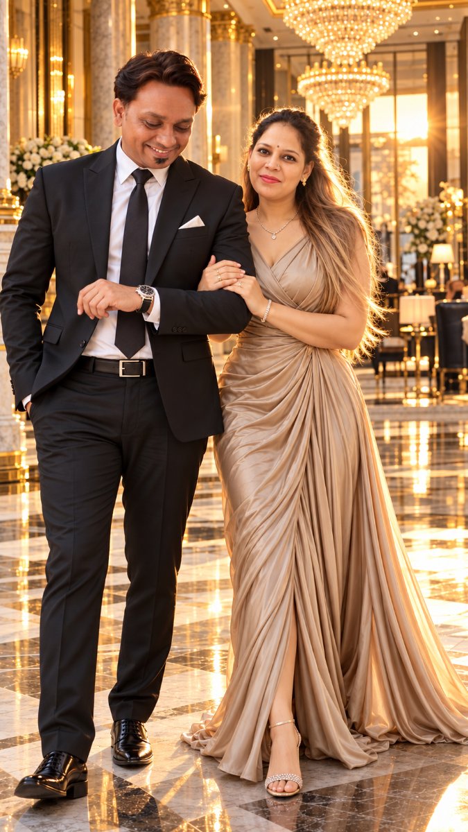 Luxury Royal Couple Walk In 5 Star Hotel Lobby AI Prompt Visual