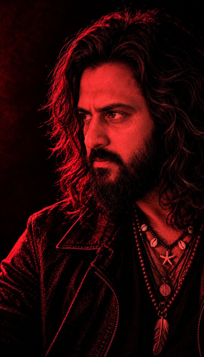 Red Light Rockstar Long Hair Beard - Diinesh Patel AI Prompt Visual
