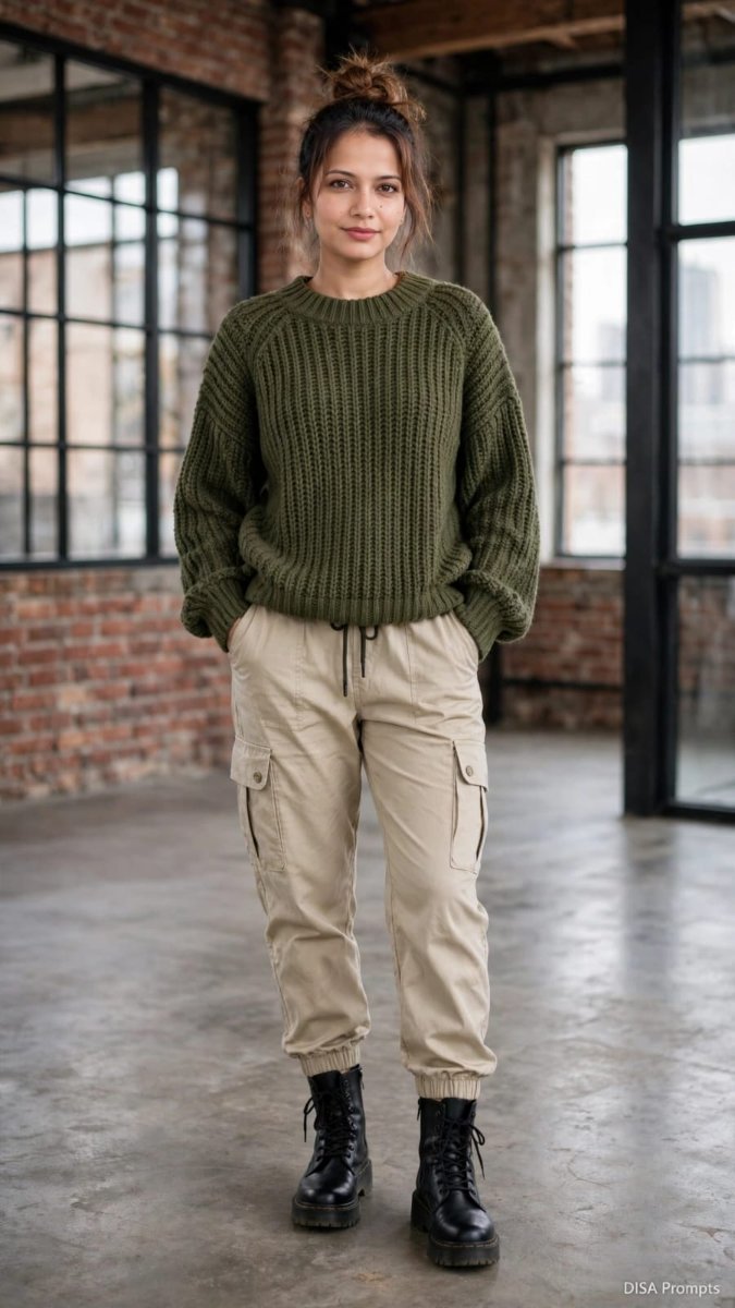 Industrial Loft Cozy Cargo Look - Sanjanaa Arole AI Prompt Visual