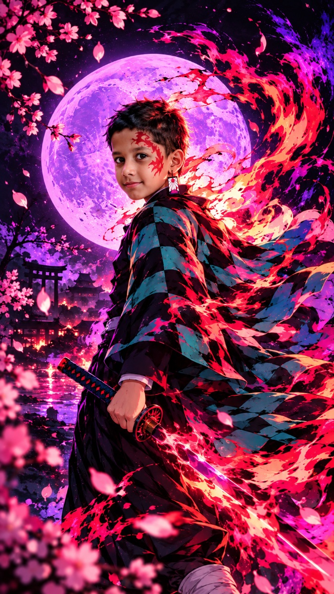 Tanjiro Kamado - Flame & Water Breathing AI Prompt Visual