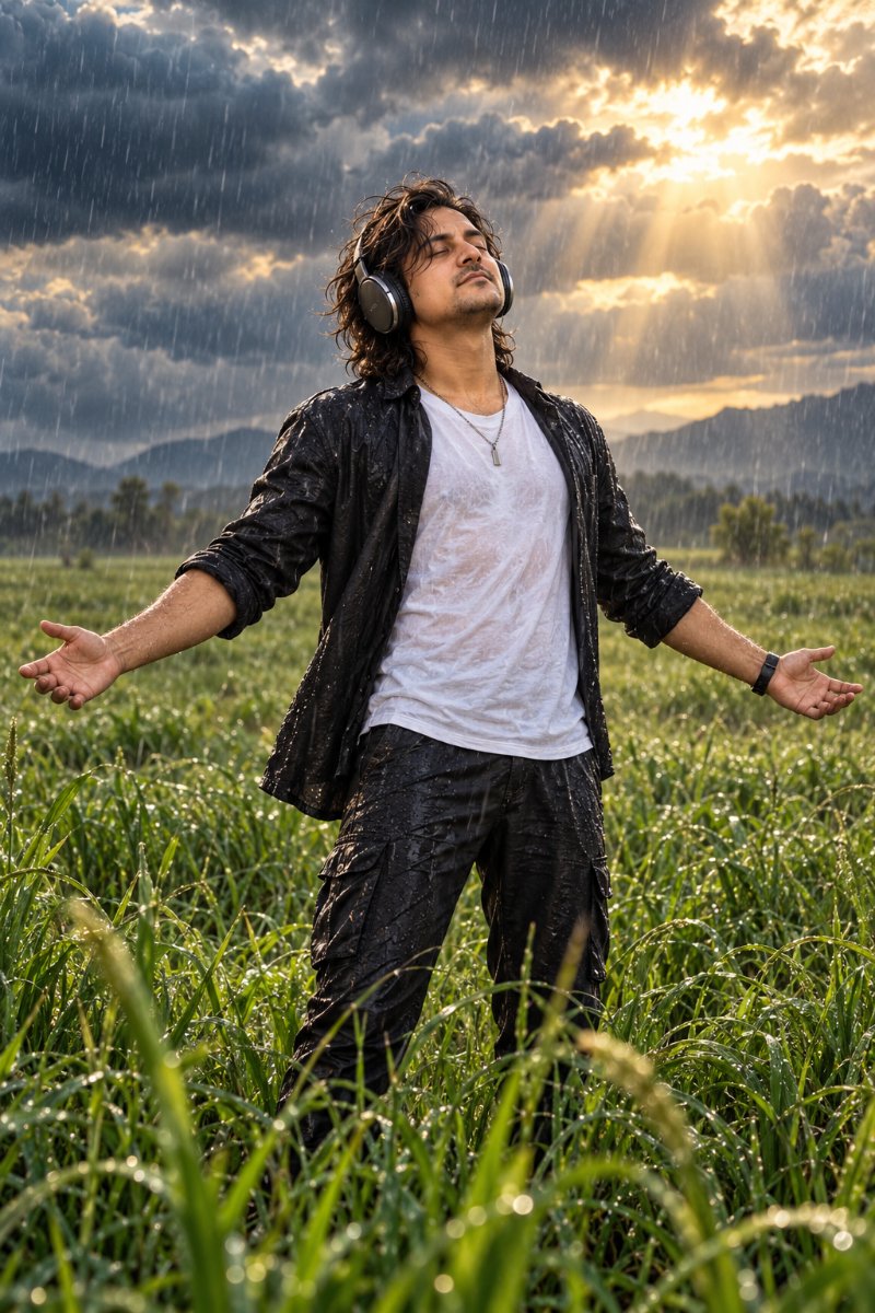 Rain Field Music Freedom - AI Prompt Visual