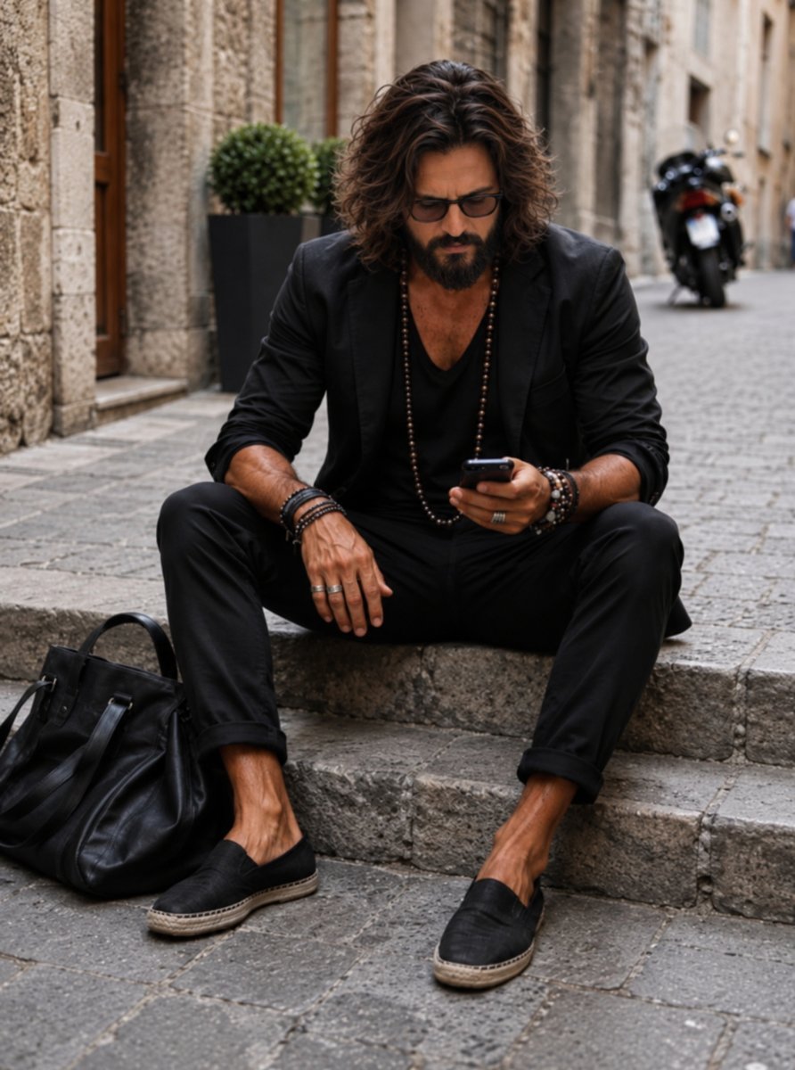 Italian street boho luxury look of a man Diinesh Patel AI Prompt Visual