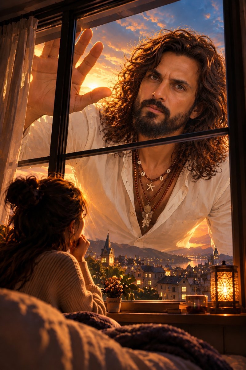 Giant man standing outside the window Diinesh Patel AI Prompt Visual