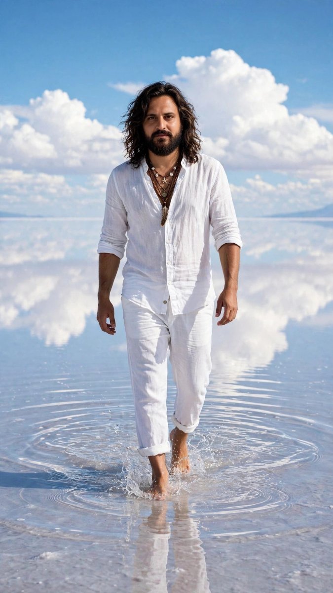 Man walking on clean and clear water Diinesh Patel AI Prompt Visual