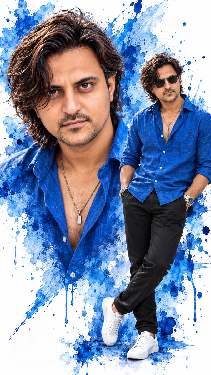 Blue Splash Dual Poster - Diinesh Patel AI Prompt Visual