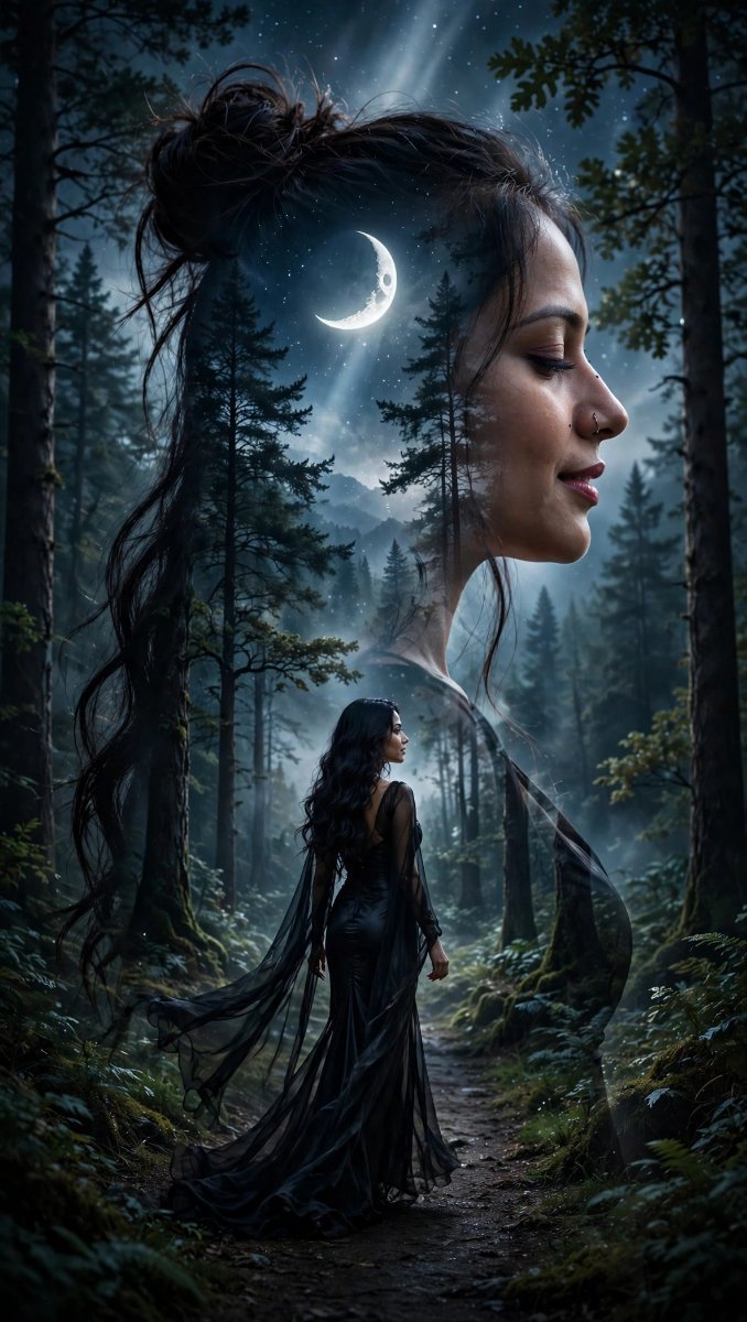 Mystical Double Exposure Forest Girl - Sanjanaa Arole AI Prompt Visual
