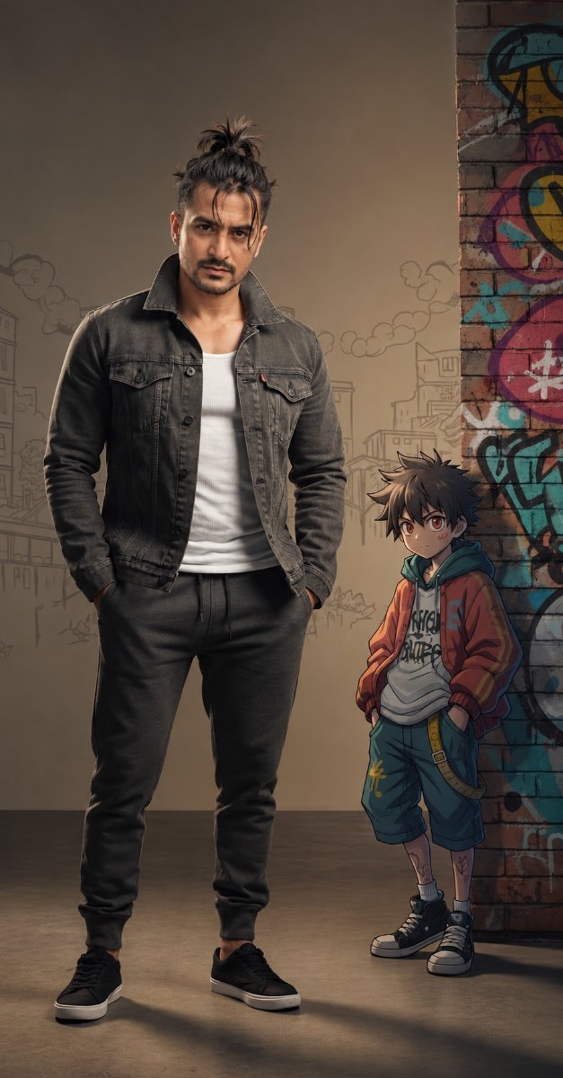 Handsome real  man+ anime duo viral looking Diinesh Patel AI Prompt Visual
