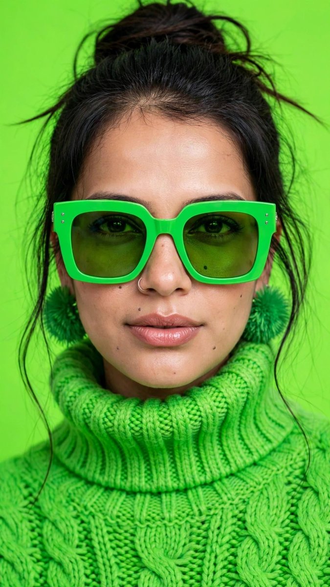 Neon Green Winter Fashion Model - Sanjanaa Arole AI Prompt Visual