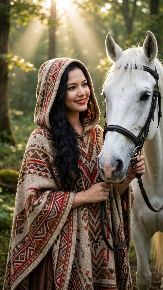 Tribal Hooded Poncho Forest - Sanjanaa Arole AI Prompt Visual