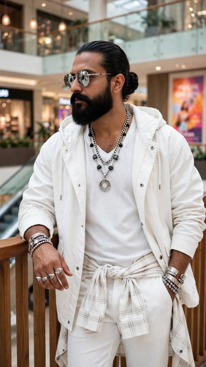All White Street Luxe - Low Man Bun  Diinesh Patel AI Prompt Visual