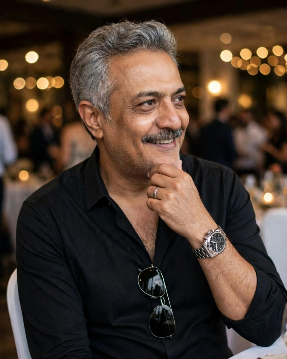 Shivraj D. Walvekar Evening Charm - Black Shirt Party AI Prompt Visual