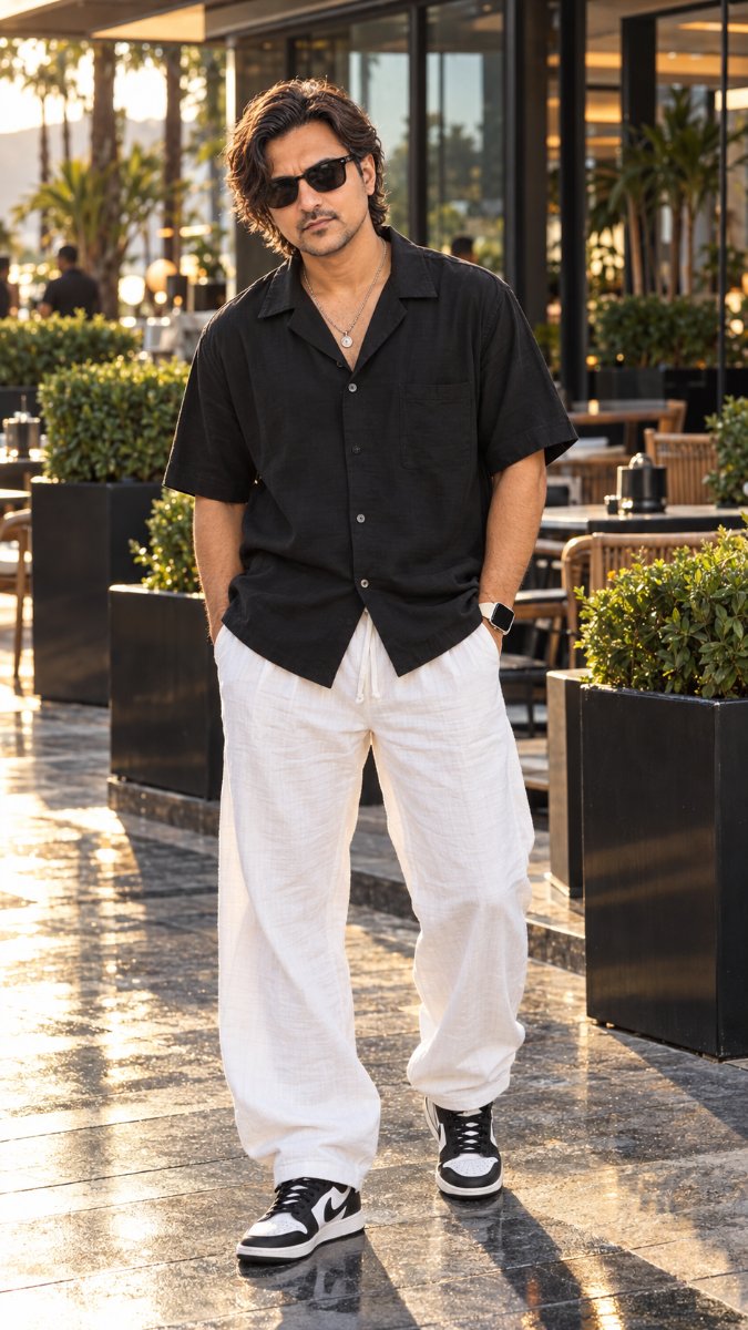 Black Camp Shirt White Linen - Diinesh Patel AI Prompt Visual