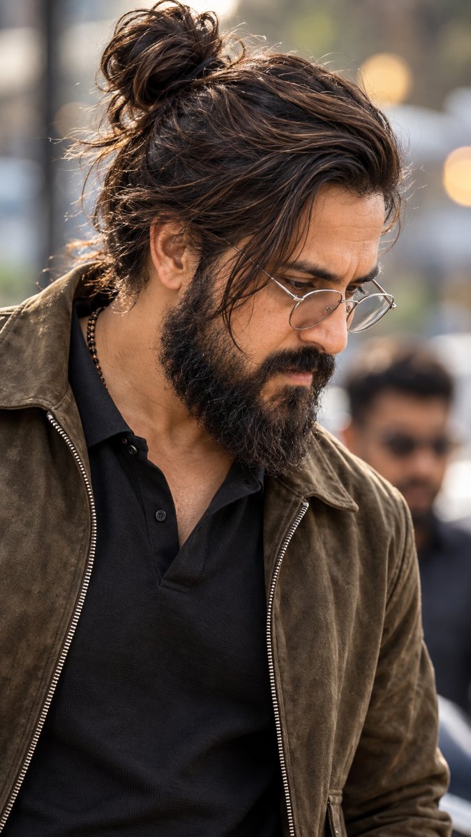 Messy Top Bun Long Hair Beard - Diinesh Patel AI Prompt Visual