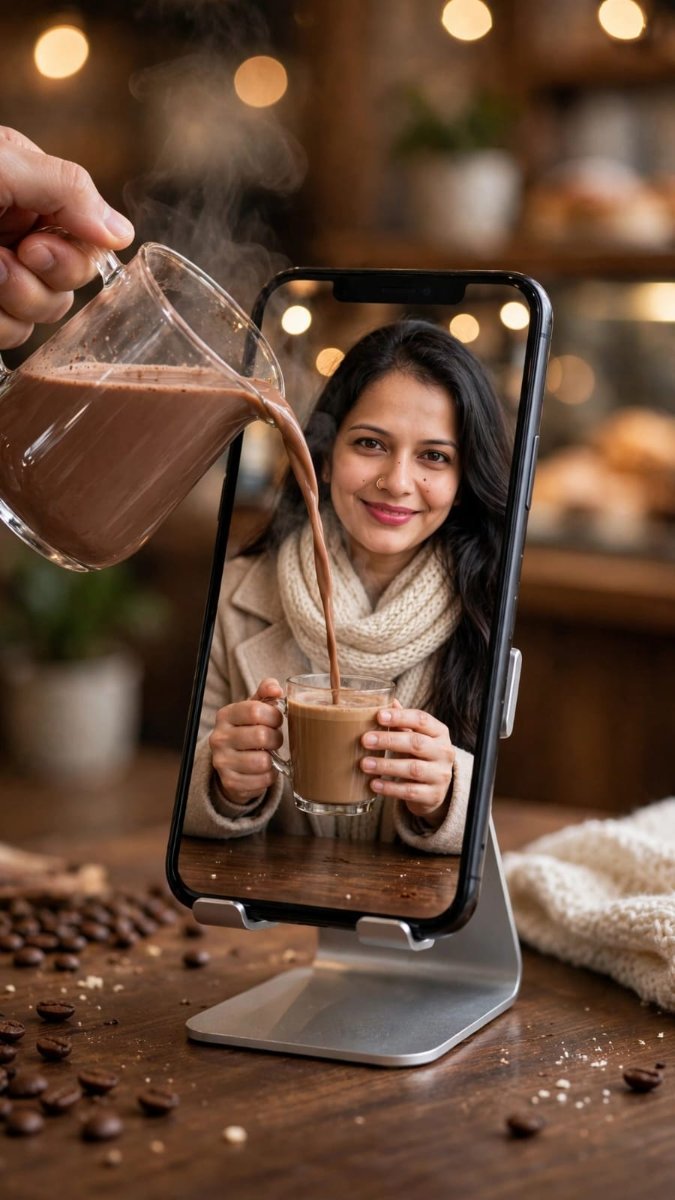 Phone Portal Hot Chocolate Pour - Sanjanaa Arole AI Prompt Visual