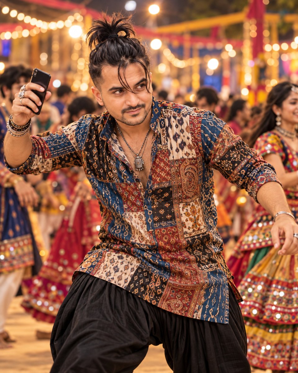 Garba Night Energy - Patchwork Kurta Dance Diinesh Patel AI Prompt Visual