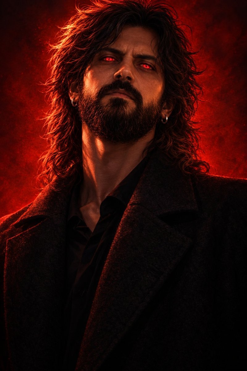 Handsome man glowing bright in red like vampire style  Diinesh Patel AI Prompt Visual