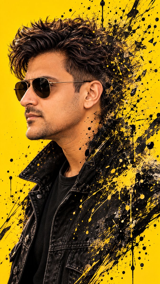 Diinesh Patel Yellow Splatter Pop - Aviator Spiky Grunge Fusion AI Prompt Visual