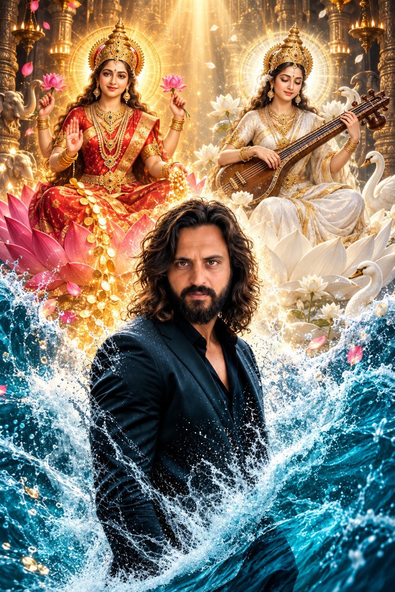 Blessings from Lakshmi Saraswati in divine ocean Diinesh Patel AI Prompt Visual