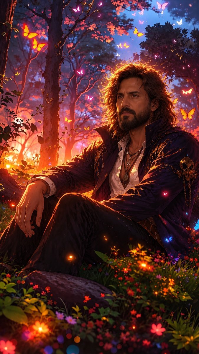 Handsome Man sitting in enchanted forest Diinesh Patel AI Prompt Visual