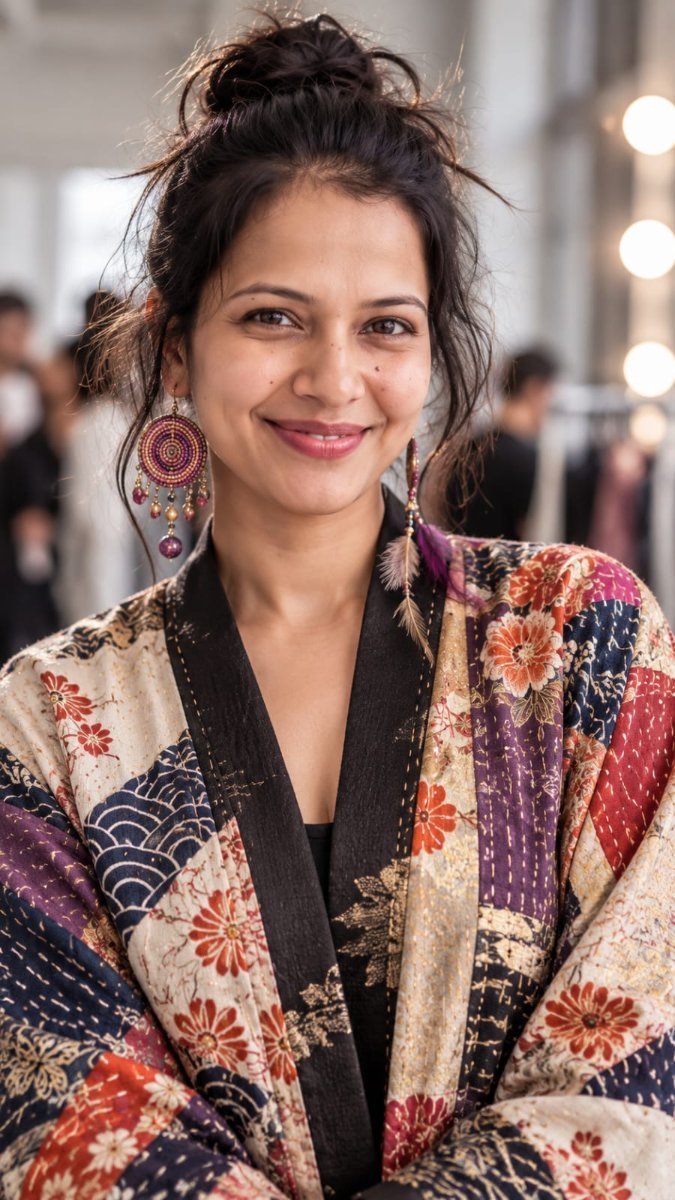 Boho Patchwork Kimono Jacket Smile - Sanjanaa Arole AI Prompt Visual