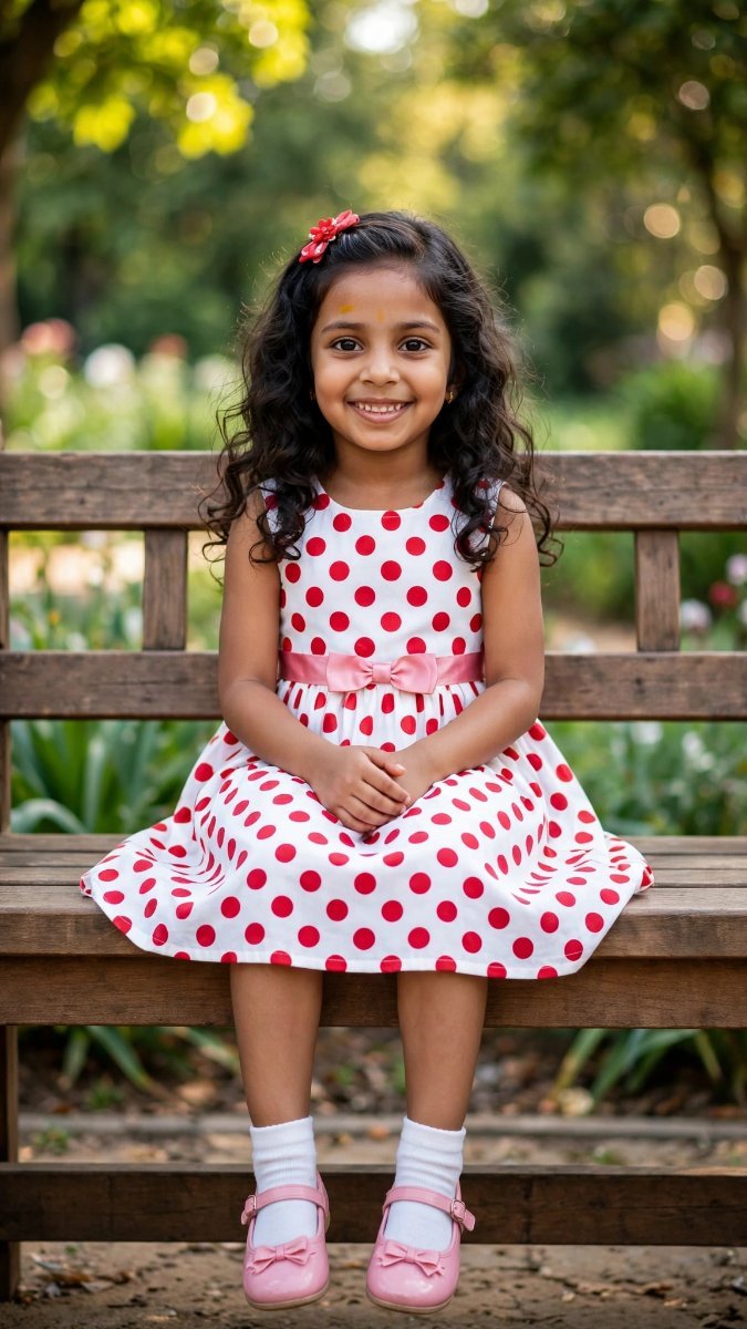 Red White Polka Dot Dress - Sanjanaa Arole AI Prompt Visual