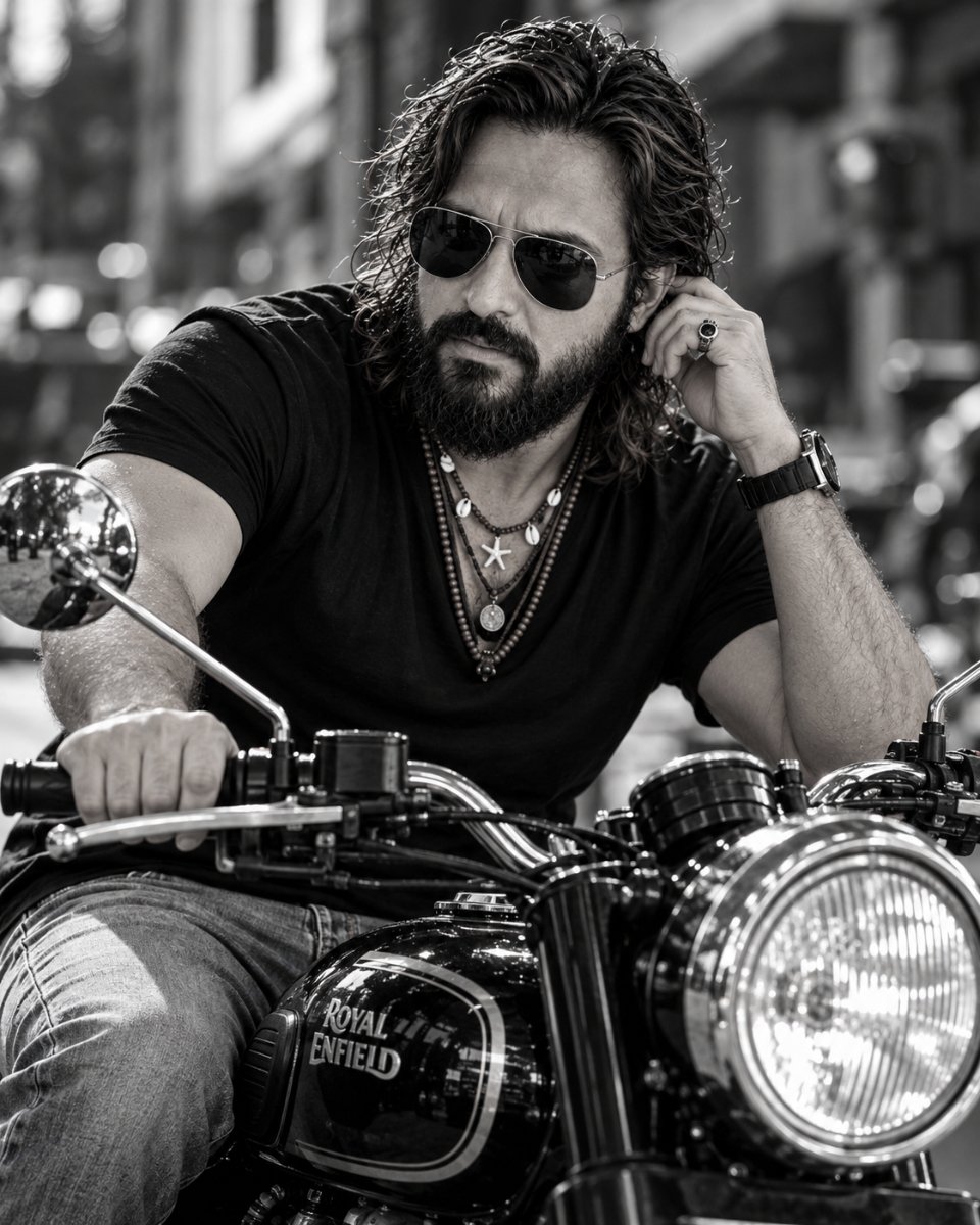 Diinesh Patel Bike Swag - Bullet Rider Street BW Art AI Prompt Visual