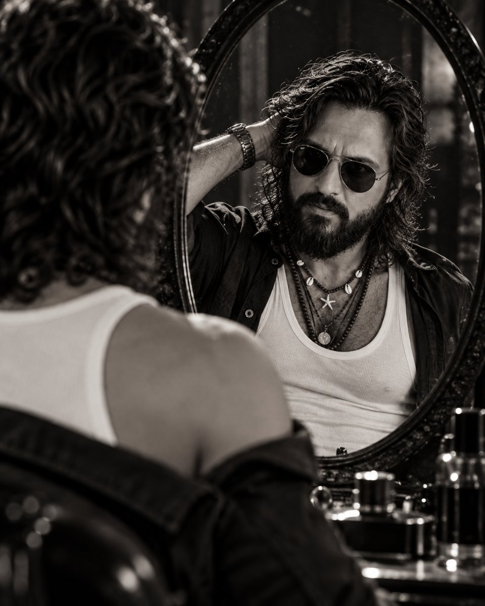 Diinesh Patel Mirror Swag - Reflection Shades Vest BW Art AI Prompt Visual