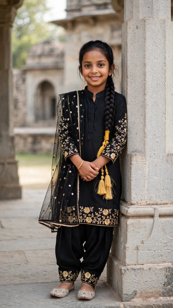 Black Punjabi Patiala Suit - Sanjanaa Arole AI Prompt Visual