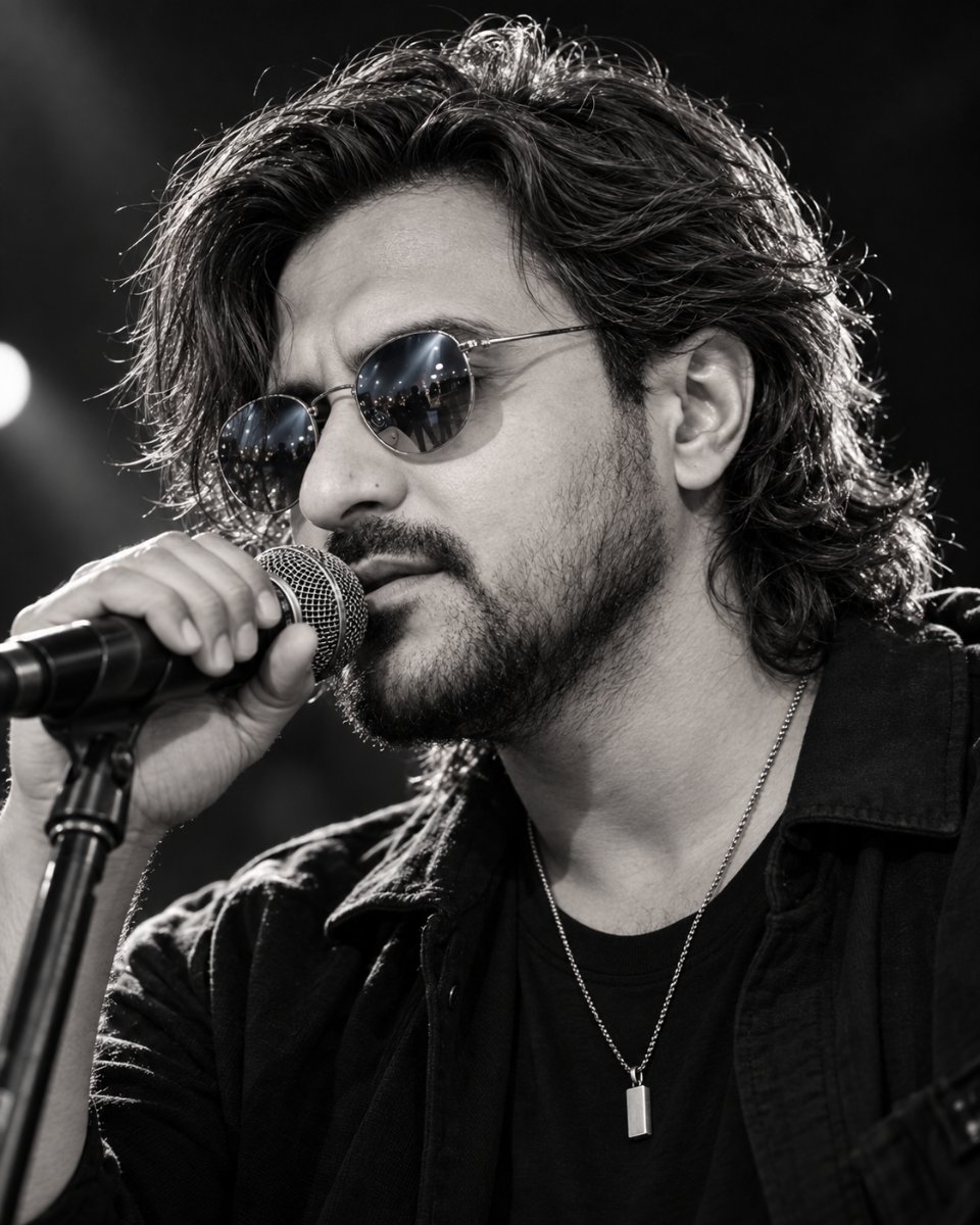 Diinesh Patel Singer Vibe - Mic Orange Shades Stage Art AI Prompt Visual