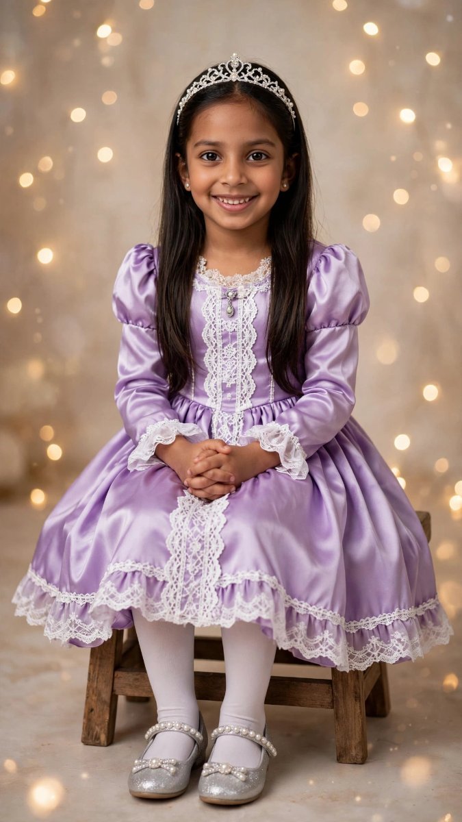 Lilac White Princess Dress - Sanjanaa Arole AI Prompt Visual